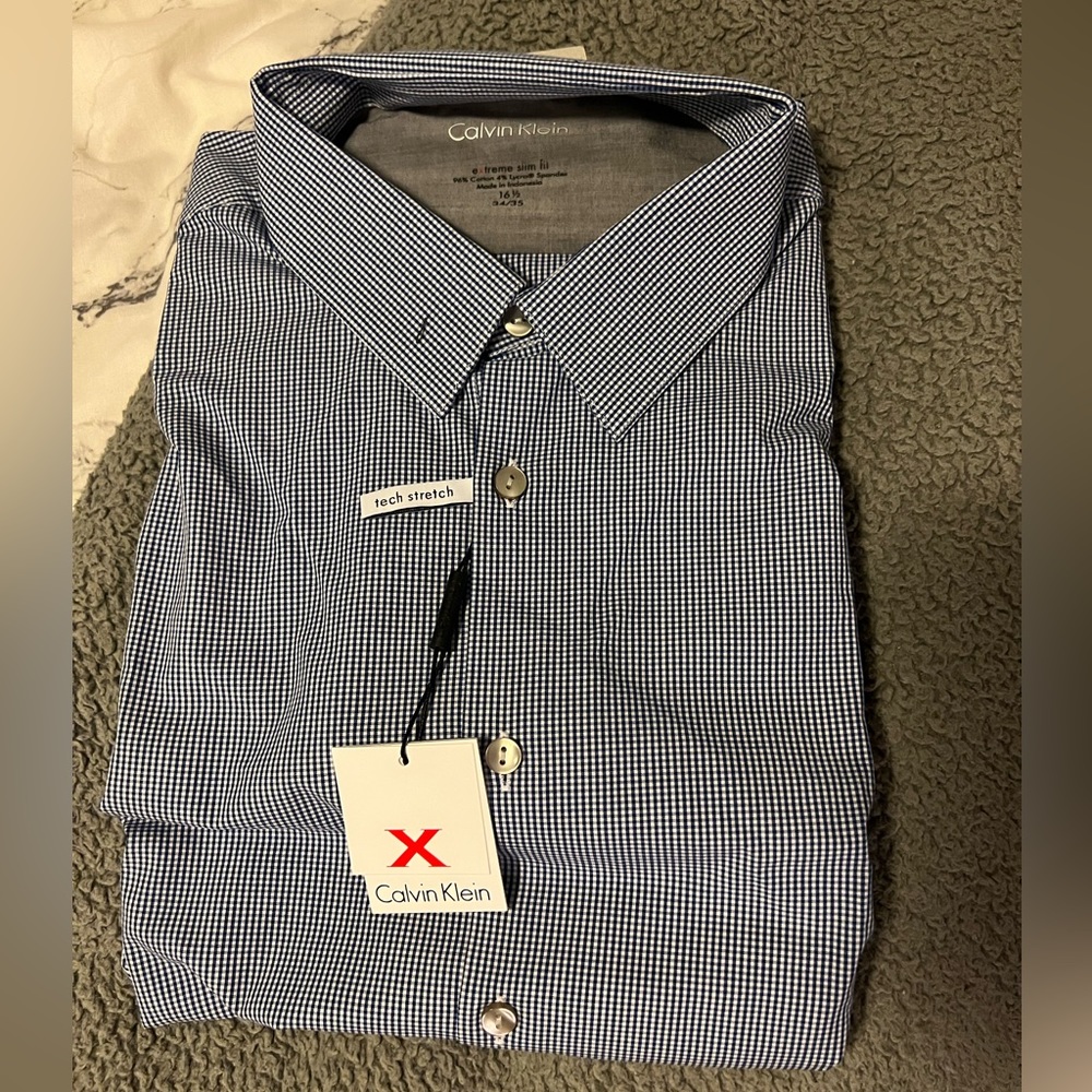 Calvin Klein button down long sleeve tech stretch extreme slim fit neck 16.5